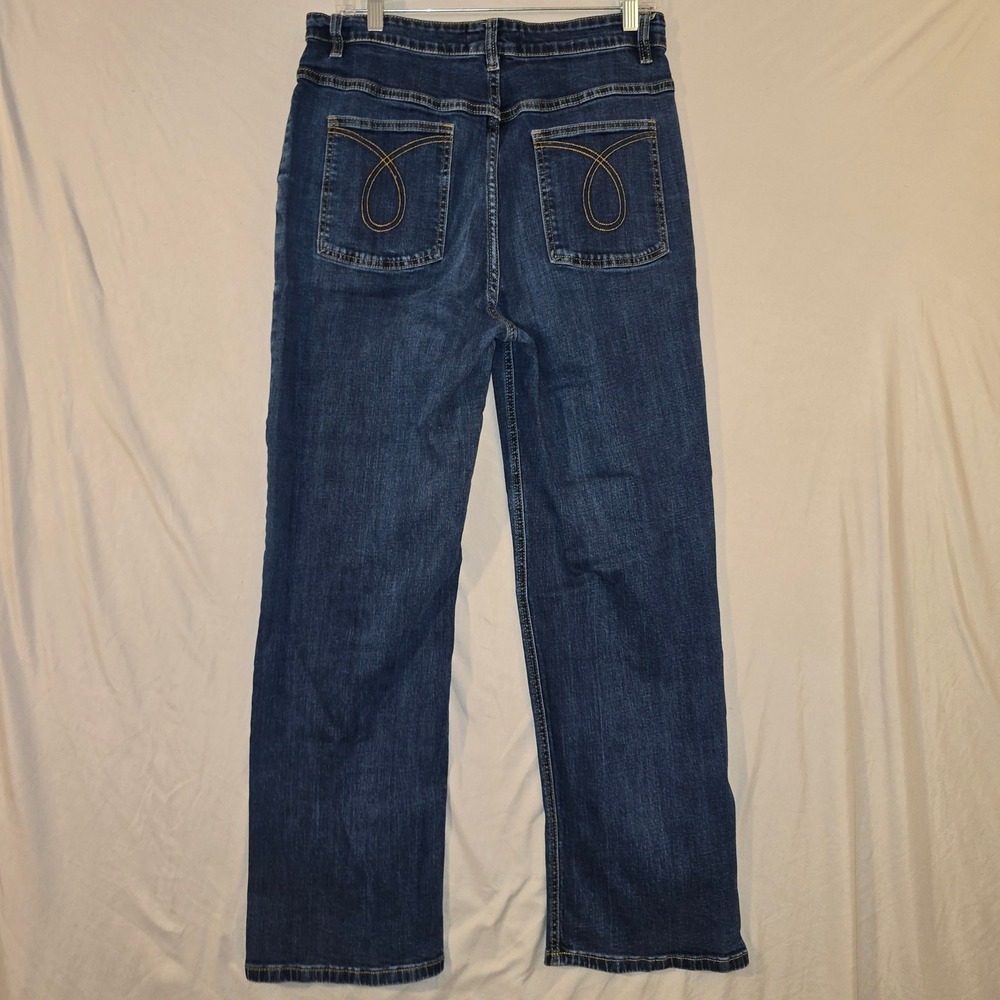 AstroBettie Wide Leg Jeans 34 Womens Dark Wash Retro Rockabilly Patch Pocket - Picture 6 of 8
